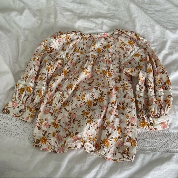 Anthropologie SMALL Harmony Lace Peasant Blouse in Orange Pink Floral Print - Picture 5 of 9